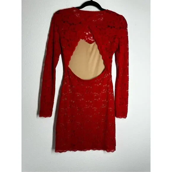 Women’s Express Red Lace Backless Bodycon Dress Size XS - Picture 4 of 13